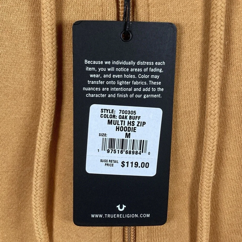 True Religion Core Zip Up Hoodie Mandarin Orange Medium Brand New